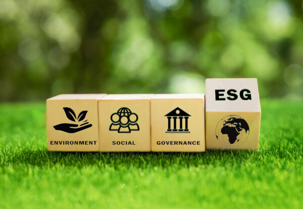 Esg,Concept,Of,Environmental,,Social,And,Governance.,Sustainable,And,Ethical ESG concept of environmental, social and governance. Sustainable and ethical business. wooden cube with text "ESG" surrounding with ESG icon on beautiful green background. World environment day